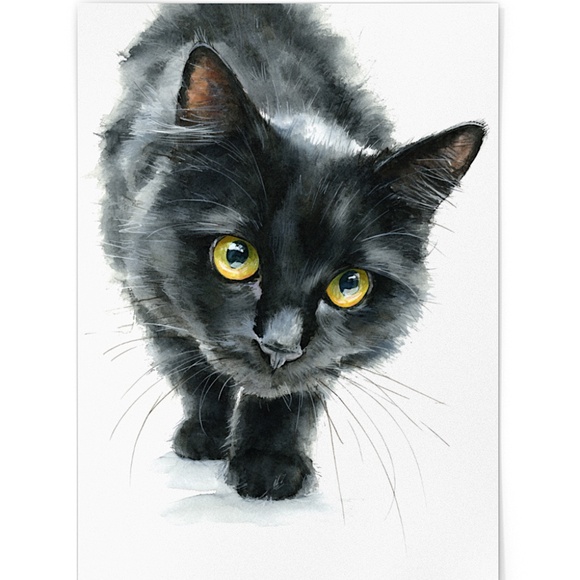 Watercolor Siberian Black Cat Art Print Illustartion - Pet Portrait - Unframed - Picture 3 of 6